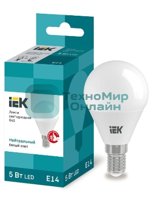 Лампа светодиодная IEK LLE-G45-5-230-40-E14 ECO G45 5Вт шар 4000К белый E14 450 лм 230-240В