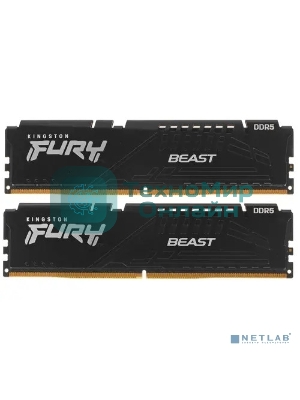 Оперативная память Kingston Fury Beast, DDR5, 64GB (2x32GB), 5200MHz, CL40, DIMM, с радиаторами, черный