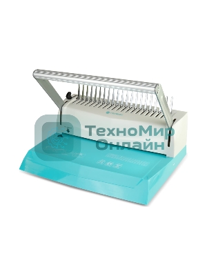 Переплетчик ГЕЛЕОС БП-16 бирюзово-белый на пластиковую пружину, А4, ручная перфорация 16 листов, переплет макс до 500 л., глубина перфорации 2-3-4-5 мм