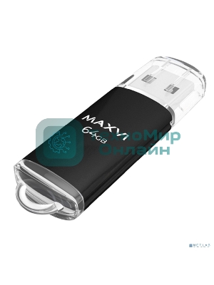 Флешка USB R/W Maxvi MP 64Gb USB 2.0 black, монолит с колпачком, металл + ABS пластик
