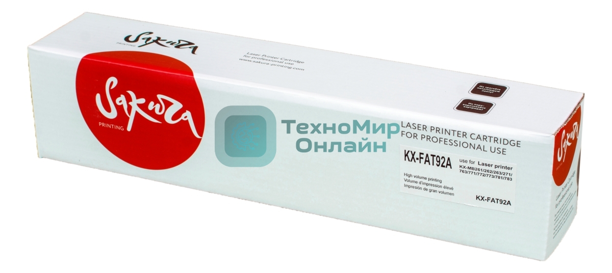 Картридж Sakura KXFAT92A для Panasonic KX-MB262/263/271/283/763/772/773/781/783, черный, 2000 к.