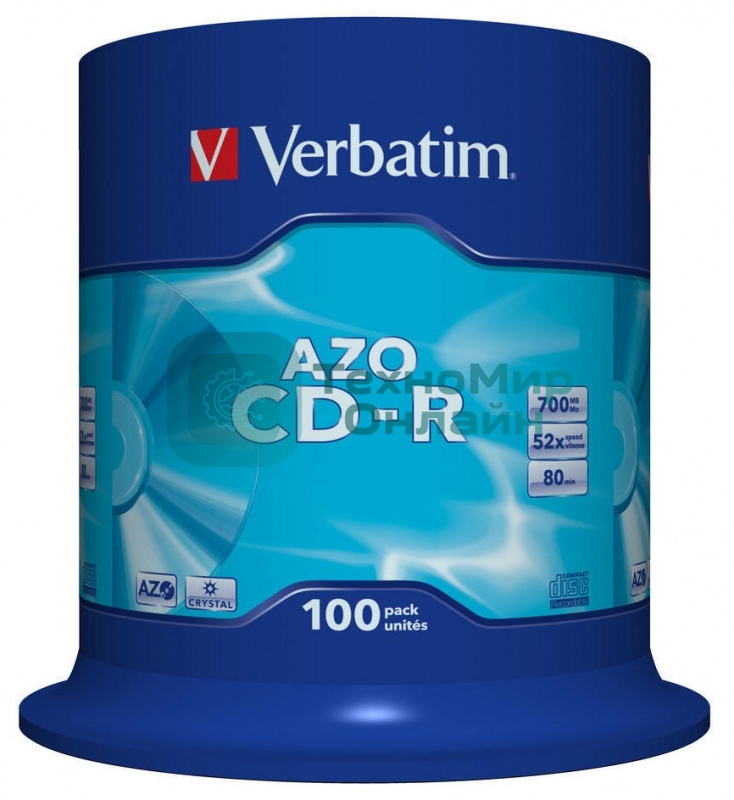 Диск CD-R Verbatim 700Mb 52x 100 шт., DataLife+ Cake Box Pastel Color (43430)
