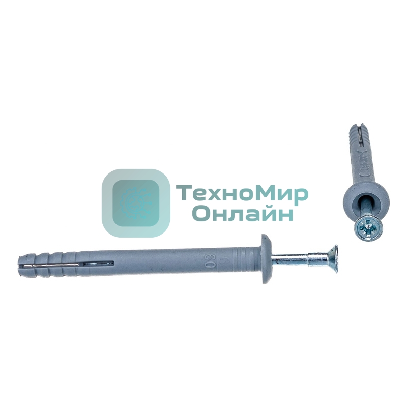 Дюбель-гвоздь Kranz грибовидный бортик, полипропилен 6х60 пакет (100 шт/уп)