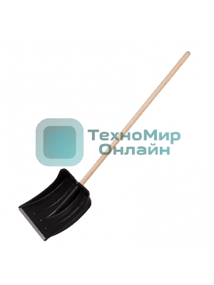 Лопата для уборки снега пластиковая, 380х385х1420 мм, деревянный черенок Россия