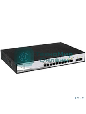 Коммутатор управляемый D-Link DGS-1210-10P/ME 2 уровня с 8 портами 10/100/1000Base-T с поддержкой PoE и 2 портами 1000Base-X SFP