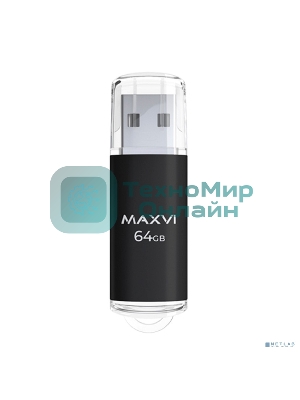 Флешка USB R/W Maxvi MP 64Gb USB 2.0 black, монолит с колпачком, металл + ABS пластик