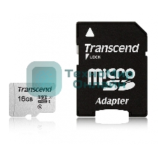 Флеш карта Micro SecureDigital 16Gb TranscendTS16GUSD300S-A MicroSDHC Class 10 UHS-I, SD adapter