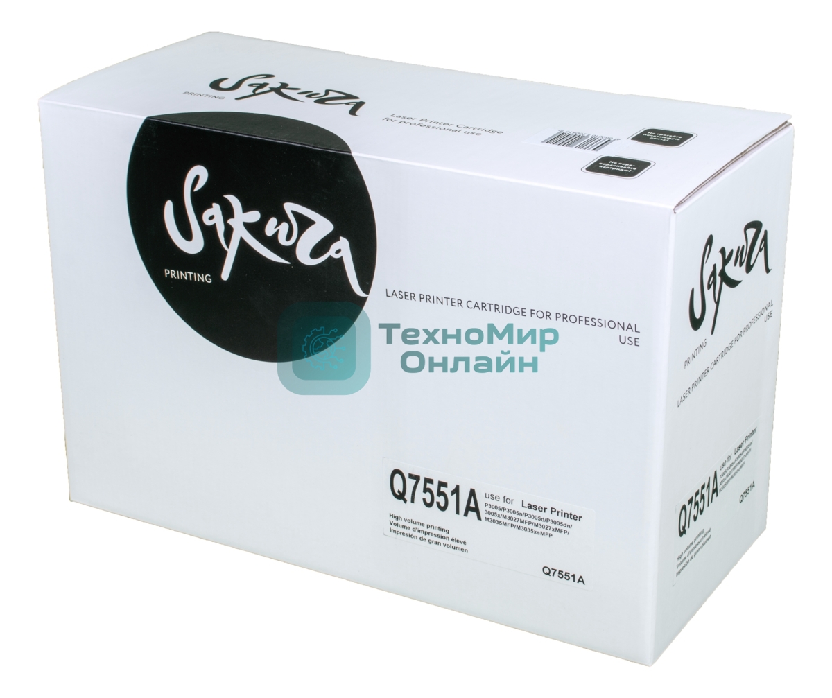 Картридж Sakura Q7551A для HP P3005/P3005n/P3005d/P3005dn/3005x/M3027MFP/M3027xMFP/M3035MFP/M3035xsMF, черный, 6000 к.