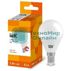 Лампа светодиодная IEK LLE-G45-5-230-30-E14 ECO G45 5Вт шар 3000К теплый белый E14 450лм 230-240В
