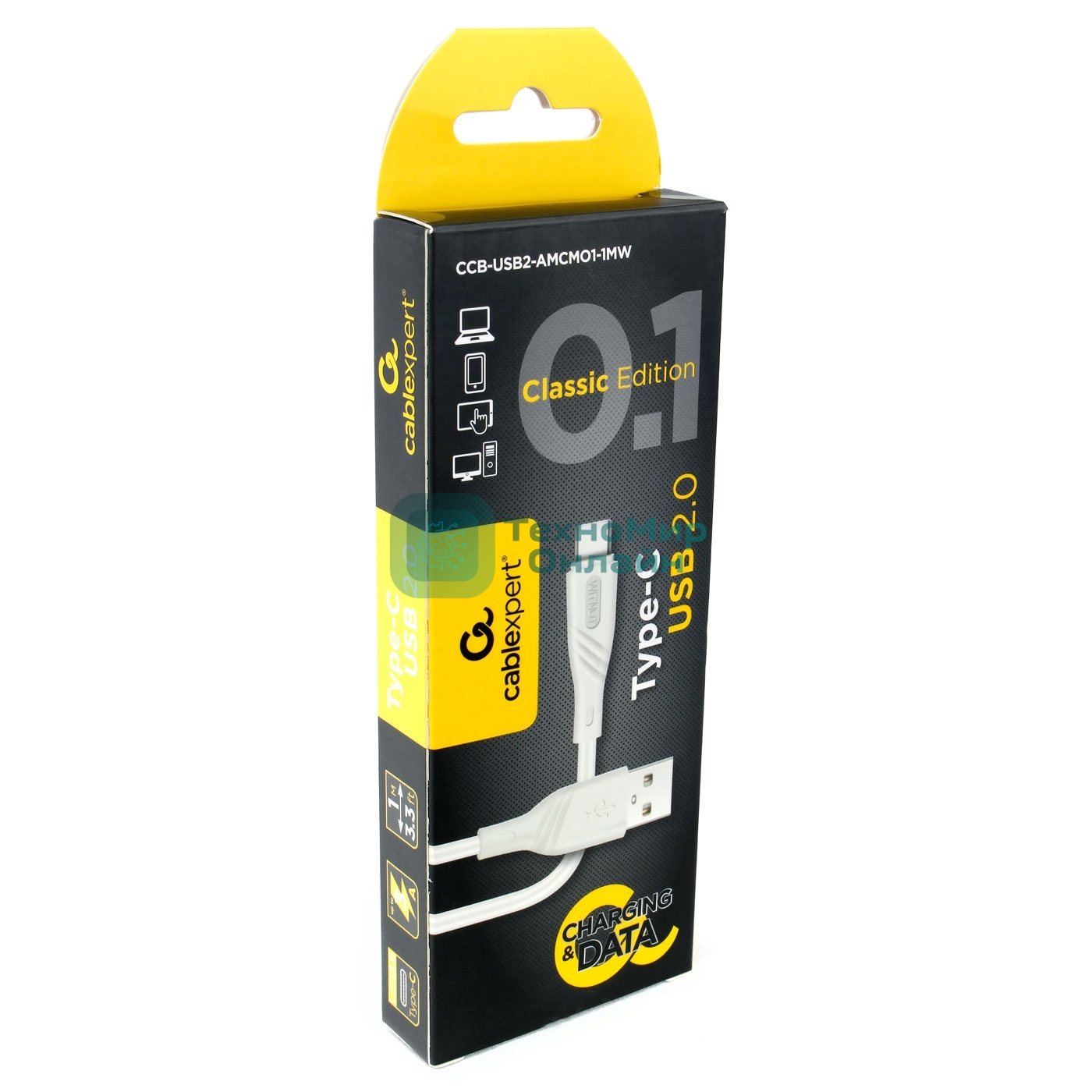 Кабель USB2.0 Cablexpert CCB-USB2-AMCMO1-1MW, AM/Type-C, издание Classic 0.1, длина 1м, белый, блистер