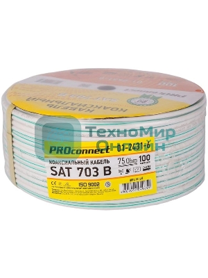 Кабель коаксиальный PROconnect SAT 703 B, Cu/Al/Cu, 64%, 75 Ом, бухта 100 м, белый