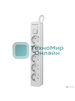 Удлинитель с сетевым фильтром Defender DFS 133, белый, 5 розеток, 3 м.