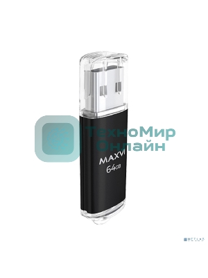 Флешка USB R/W Maxvi MP 64Gb USB 2.0 black, монолит с колпачком, металл + ABS пластик