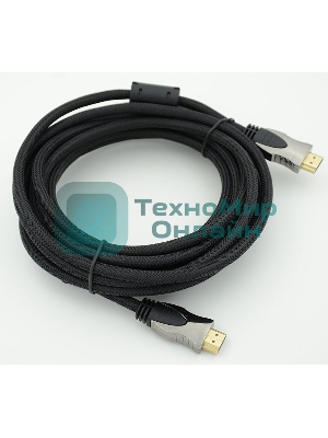 Кабель HDMI Ver.1.4 Gray jack HDMI(19pin)/HDMI(19pin) (5м) феррит.кольца позолоченные контакты