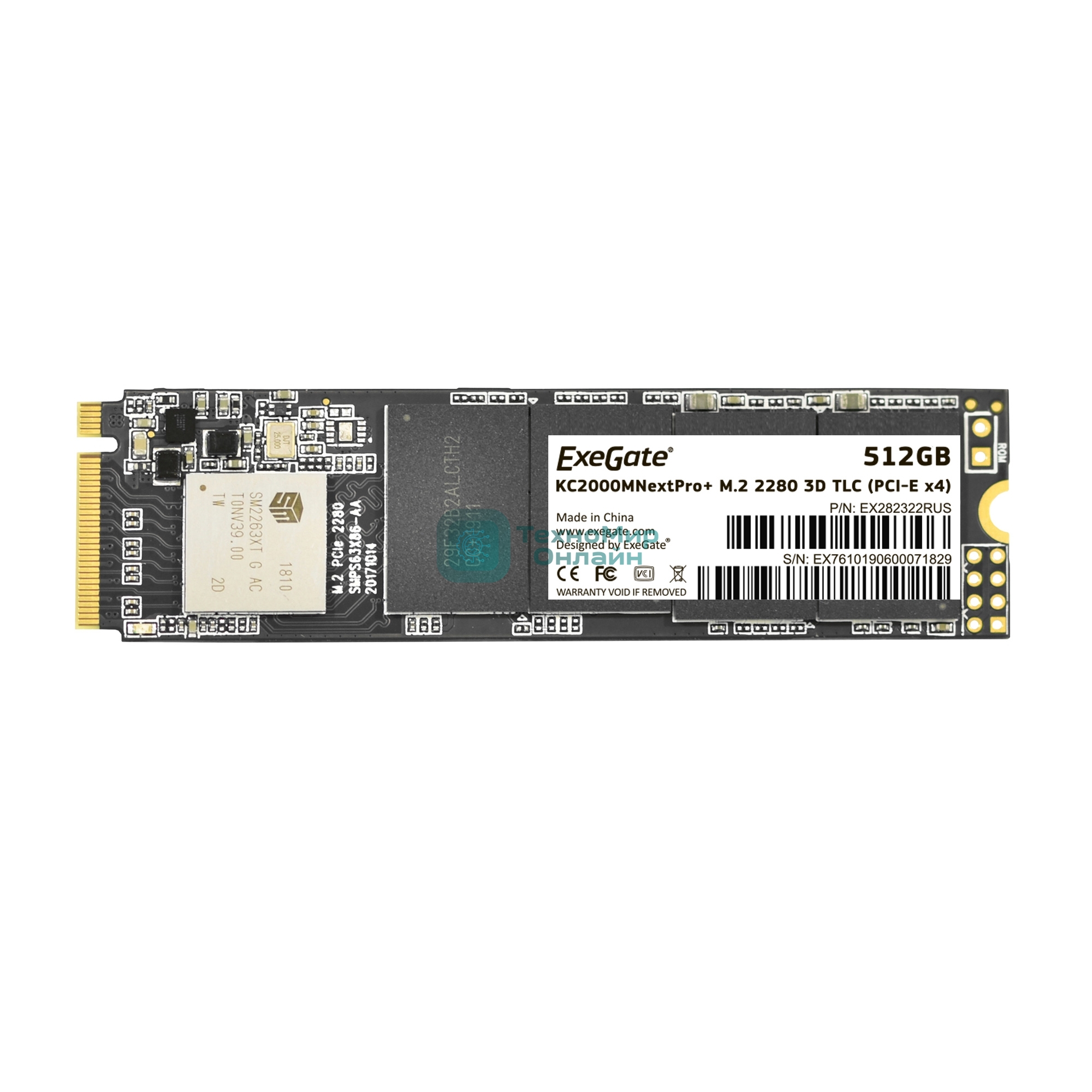 Накопитель SSD ExeGate NextPro+ KC2000TP512, 512Gb, M.2 2280, PCIe 3.0 x4, NVMe, R/W 1600/1200