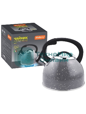 Чайник для плиты со свистком Arte 2,5 л, серый с белыми точками, из нерж стали