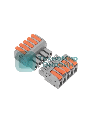 Клемма Rexant СМК 222-425R проходная разъемная 5 полюсов серый 0,2-2,5/4 мм² (20 шт/уп)