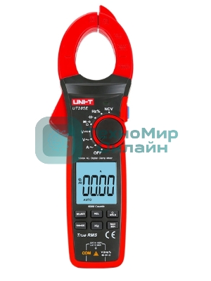Токоизмерительные клещи UT205E Напряжение постоянного/переменного тока (1000 В); переменный ток (1000А); Сопротивление (60 МОм); Емкость (60 мФ); Частота (1 МГц)
