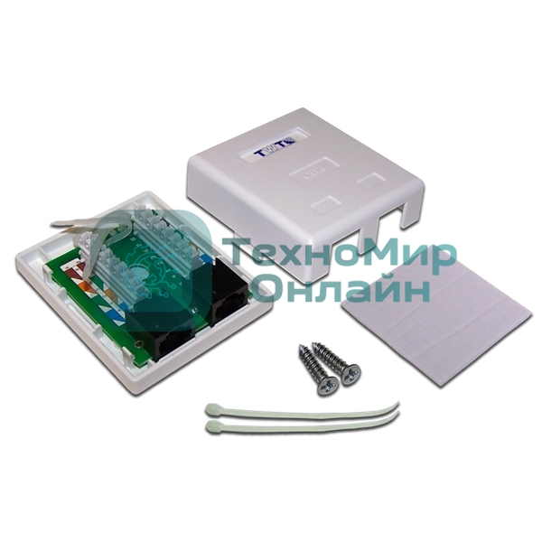 Настенная розетка, 2 порта RJ-45 категории 6, UTP, белая