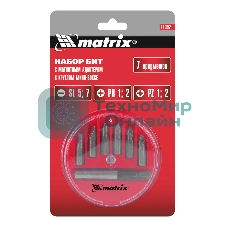 Набор бит Matrix, магнитный адаптер для бит, сталь 45Х, 7 предм., в пласт. закрытом боксе
