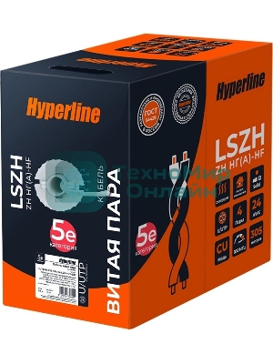 Кабель информационный Hyperline UUTP4R-C5E-S24-IN-LSZH-GY-305 cat.5e UTP 4 пары 24AWG LSZH внутренний 305м серый