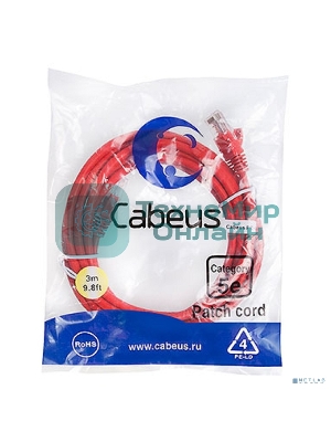 Шнур комм. Cabeus, Cat.5e, неэкр., U/UTP, RJ45/RJ45, LSZH, AWG24, 3м, красный