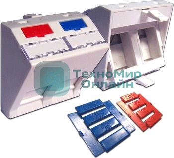 Вставка 45x45 на 2 кейстоуна, угловая, со шторкой, маркировкой и иконками, белая