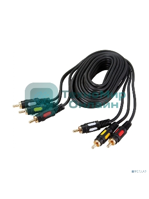 Шнур Rexant 3 RCA - 3 RCA, длина 5 м етров, черный (GOLD)
