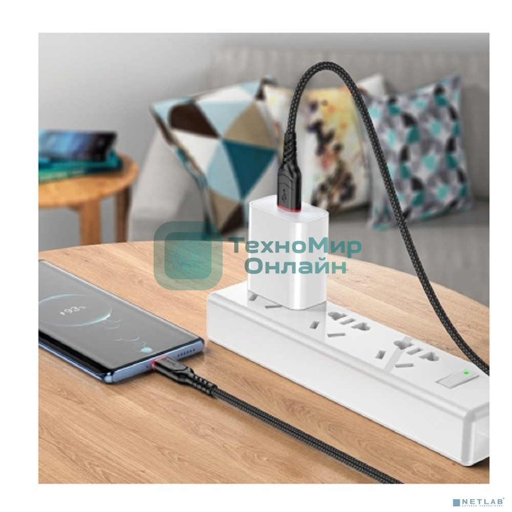 Кабель HOCO X59/ USB кабель Type-C/ 2m/ 3A/ Нейлон/ Black