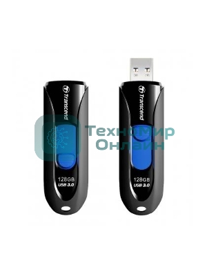 Флешка USB Transcend JetFlash 790 (TS128GJF790K), 128Gb, USB 3.0, R/W 90/40, черный/синий