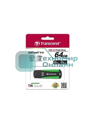 Флешка USB Transcend JetFlash 810 (TS64GJF810), 64Gb, USB 3.0, R/W 100/40, черный/зеленый