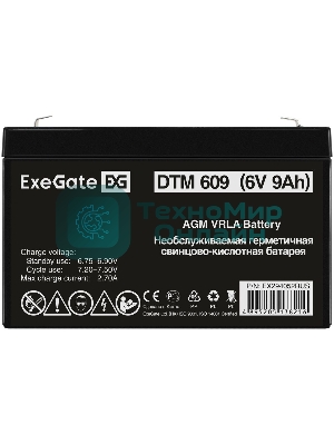 Аккумуляторная батарея ExeGate DTM 609 (6V 9Ah, клеммы F1)