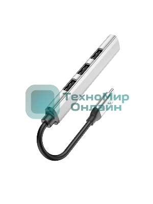 Разветвитель USB3.0/2.0 Hoco HB26, 3xUSB2.0, USB3.0, кабель Type-С 13см, серебристый алюминий