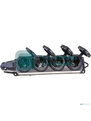 Розетка (колодка) 4-м Омега РБ34-1-0м с защ. крышкой IP44 каучук IEK PKR64-016-2-K02