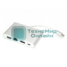 Адаптер Type-C на HDMI, USB 3.0 + RJ45, серебро