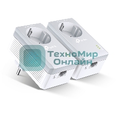 Сетевой адаптер TP-Link TL-PA4010PKIT AV600 Powerline Adapter with AC Pass Through Starter Kit, Ultra Compact Size, 500Mbps Powerline Datarate, 10/100Mbps Fast Ethernet, HomePlug AV, Green Powerline, Plug and Play