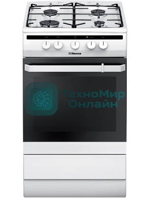Плита газовая Hansa FCGW51001 белый, конфорок 4 шт, духовка 56 л, 50 см x 85 см x 60 см