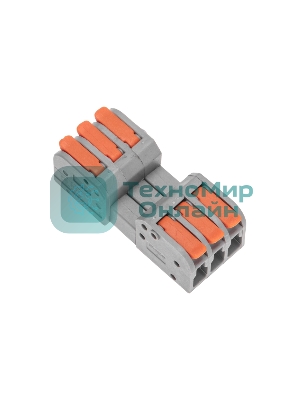 Клемма Rexant СМК 222-423R проходная разъемная 3 полюса серый 0,2-2,5/4 мм² (40 шт/уп)