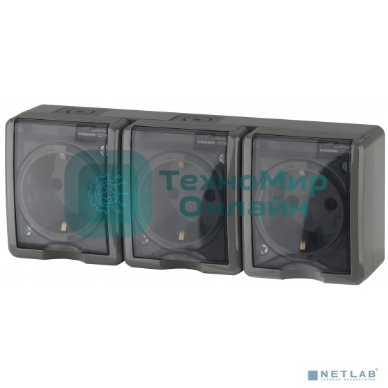 Розетка ЭРА 3х2P+E IP54, 16АХ-250В, 11-2405-03, ОУ, Эксперт, серый (5/50/800)