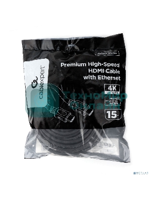 Кабель HDMI Cablexpert CC-HDMI4L-15M, 15м, v2.0, 19M/19M, серия Light, черный, позол.разъемы, экран, пакет