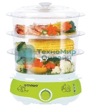 Пароварка электрическая Endever Vita-171, белый/зеленый, мощность 1000 Вт, объем 11 л