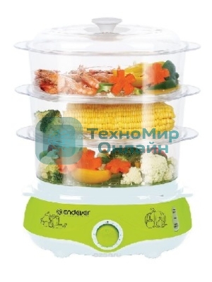 Пароварка электрическая Endever Vita-171, белый/зеленый, мощность 1000 Вт, объем 11 л