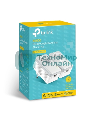 Сетевой адаптер TP-Link TL-PA4010PKIT AV600 Powerline Adapter with AC Pass Through Starter Kit, Ultra Compact Size, 500Mbps Powerline Datarate, 10/100Mbps Fast Ethernet, HomePlug AV, Green Powerline, Plug and Play