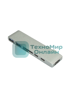 Адаптер сдвоенный Type-C на HDMI, USB 3.0*2 + Type-C* 2 + SD/TF для MacBook, серый