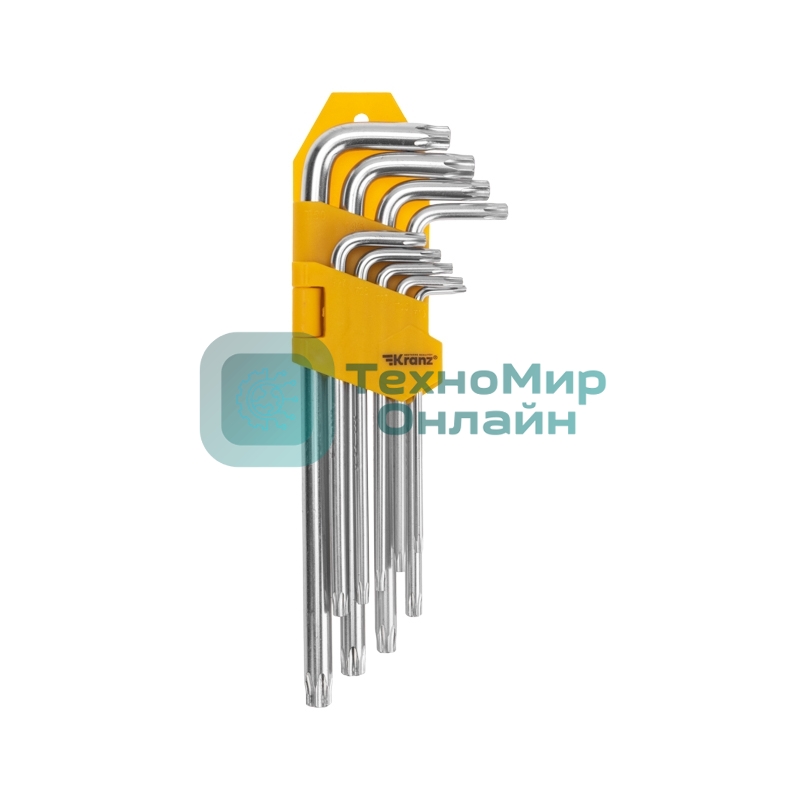 Набор ключей имбусовых Tamper-Torx Kranz 9 шт., ТТ10-ТТ50, закаленные, удлиненные, никель