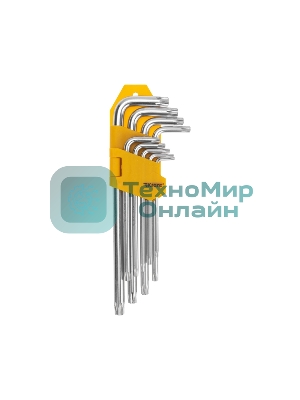 Набор ключей имбусовых Tamper-Torx Kranz 9 шт., ТТ10-ТТ50, закаленные, удлиненные, никель