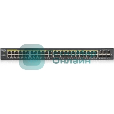 Коммутатор Zyxel GS1920-48HPv2 Hybrid Smart switch PoE+ Zyxel Nebula Flex, 44xGE PoE+, 4xCombo (SFP/RJ-45 PoE+), 2xSFP, budget PoE 375W, Standalone/cloud management