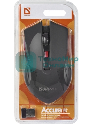 Мышь беспроводная Defender Accura MM-275 красный, 1600 dpi, радиоканал, USB, кнопки - 6