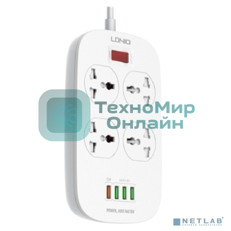 Сетевой фильтр Perfeo LD_B4435 LDNIO SC4407Q/ Сетевой фильтр 2 м / 4 розетки EU_UK_US/ 2500W/ 4 USB+QC 3.0/ Выкл. на розетки/ белый