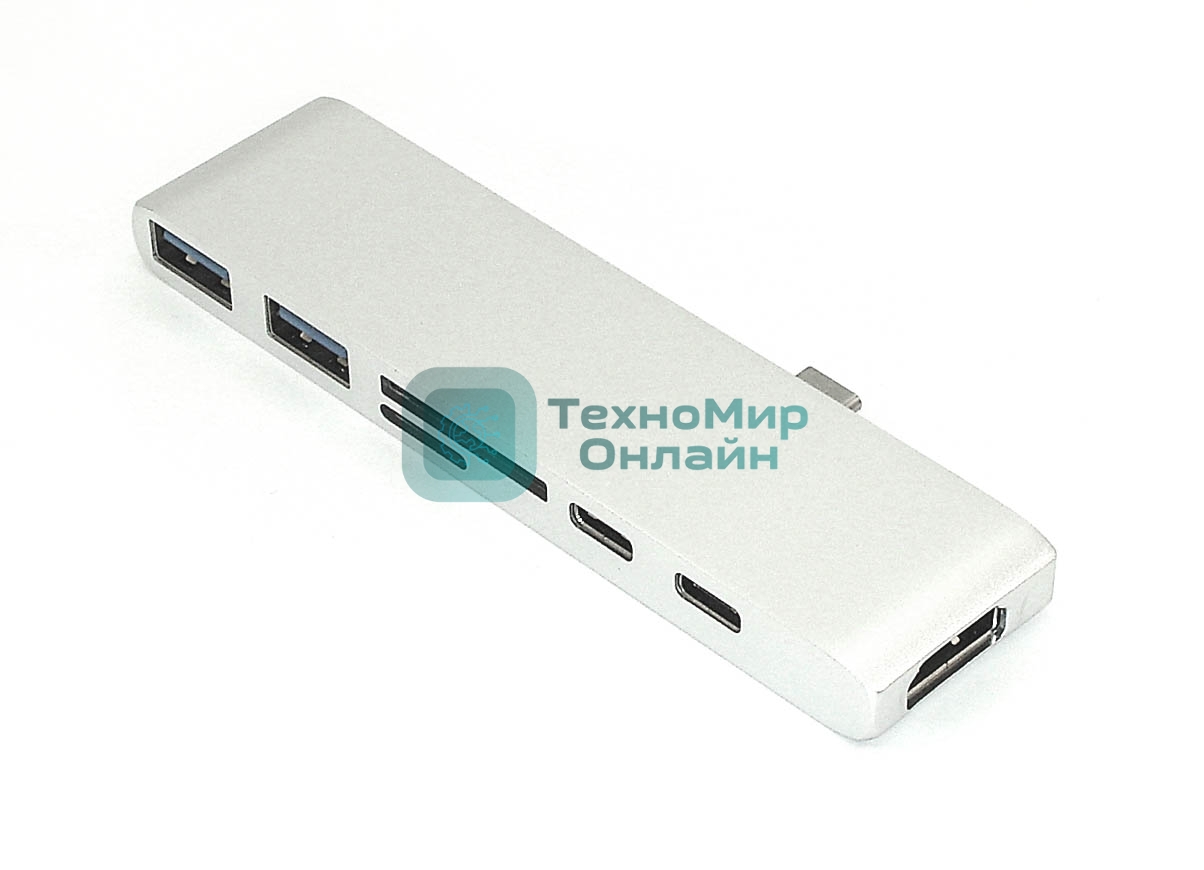Адаптер Type-C на HDMI, USB 3.0*2 + Type-C* 2 + SD/TF для MacBook, серебро